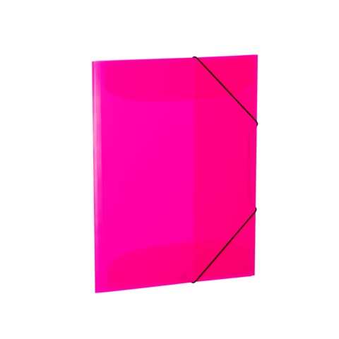 Ein leuchtend pinkfarbener Ordner mit elastischem Verschluss, der für die Aufbewahrung von Dokumenten geeignet ist.