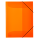Ein orangefarbener Ordner mit schwarzem Gummiband, der geschlossen ist und eine glatte, glänzende Oberfläche hat.