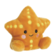 Ein orangefarbener, plüschiger Seestern mit gelben Punkten und einem lächelnden Gesicht.