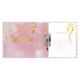 Ein Hochzeitsplaner mit dem Titel "Du & Ich" auf einer rosa Hintergrundgestaltung mit Herzmotiven und goldenen Akzenten.