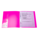 Ein pinker Ordner mit einem Dokument und einem Stift. Das Dokument enthält Informationen und eine Grafik.