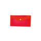 Rote Kunststoffmappe mit Druckknopfverschluss.