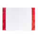 Rotes Notizbuch mit hexagonalen Mustern an den Rändern und einer leeren Innenseite für Notizen oder Zeichnungen.