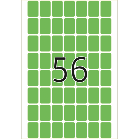 Eine grüne Tafel mit der Zahl 56 in der Mitte, umgeben von vielen kleinen grünen Rechtecken.