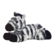 Plüschzebra mit schwarz-weißen Streifen, liegend und mit einem freundlichen Gesichtsausdruck.