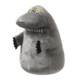 Graues Plüschmonster mit großen Augen, breitem Maul und schwarzen Händen, steht aufrecht und hat eine runde Form.