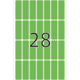 Eine grüne Tafel mit der Zahl 28 in der Mitte, umgeben von mehreren rechteckigen Feldern.