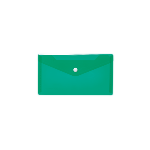 Grünes, glänzendes Etui mit einem Druckknopfverschluss, geeignet zur Aufbewahrung von Dokumenten oder kleinen Gegenständen.