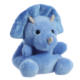 Blaues Plüschspielzeug eines Triceratops mit weichem Körper und kleinen, aufrechten Hörnern.