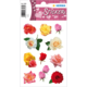 Bunte Rosen-Sticker auf einem Bogen, mit verschiedenen Farben und Formen, ideal für Dekoration und Bastelprojekte.