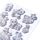 Tieraufkleber mit Pandas, Zebras und anderen Tieren in verschiedenen Posen auf einem transparenten Hintergrund.
