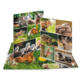 Eine Pop-up-Karte mit verschiedenen Bildern von kleinen Tieren wie Kaninchen, Igeln und Meerschweinchen in lebendigen Farben.