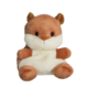 Kuscheltier in Form eines Fuchses mit braunem Fell und weißen Akzenten, sitzend und mit großen, runden Augen.