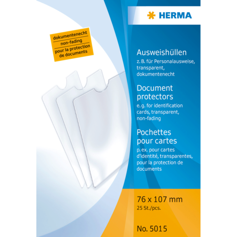 Dokumentenschutzhüllen von HERMA, transparent, für Ausweise, 76 x 107 mm, 25 Stück, nicht verblassend.