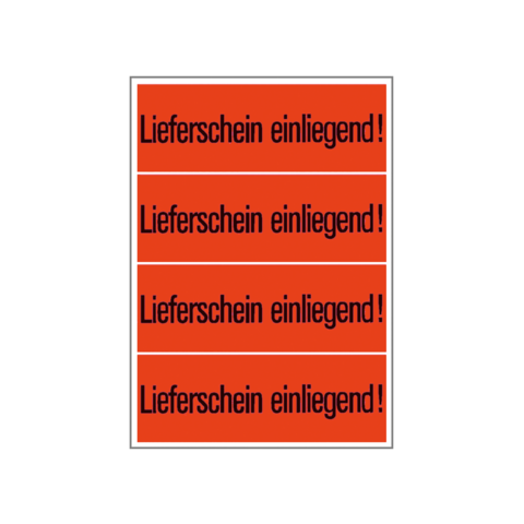 Lieferhinweis mit dem Text "Lieferschein einliegend!" in roter Schrift auf weißem Hintergrund, mehrfach wiederholt.