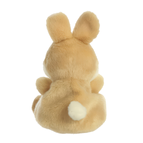 Ein plüschiger Hase von hinten, mit runden Ohren und einem kleinen weißen Schwanz.
