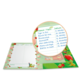 Ein Notizbuch mit buntem Cover, das Themen und Termine auflistet, darunter "Tiger im Zoo" und "Besuch bei Oma".