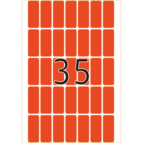 Eine orangefarbene Tafel mit der Zahl 35 in schwarzer Schrift, umgeben von einer Anordnung kleinerer Rechtecke.