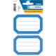 Blau umrandete Etiketten mit Platz für Beschriftungen, 12 Stück, Größe 82 x 55 mm, verpackt in einer transparenten Hülle.