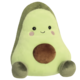 Kuscheliges Avocado-Plüschtier mit einem lächelnden Gesicht, runden Formen und einer braunen Mitte.