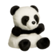 Plüschpanda mit schwarzen Ohren und Augen, sitzt aufrecht mit einem runden Körper und einem freundlichen Ausdruck.