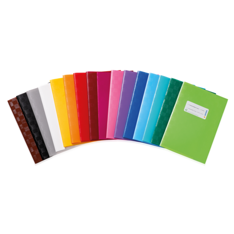 Bunte Ordner in verschiedenen Farben, angeordnet in einer Reihe. Die Farben umfassen Rot, Blau, Grün, Gelb, Schwarz und mehr.