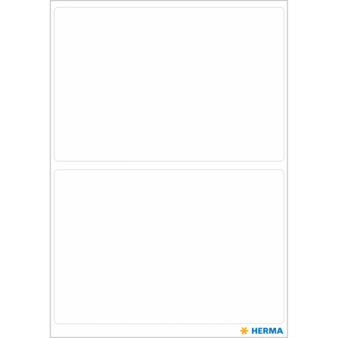 Leere, beschriftbare Etiketten in zwei Abschnitten, mit dem Logo von HERMA in der unteren rechten Ecke.