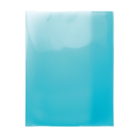 Transparente, hellblaue Kunststoffhülle für Dokumente, glatt und glänzend, ohne sichtbare Inhalte.