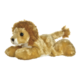 Plüschlöwe, liegend mit braunem Fell und einer kleinen Mähne, zeigt ein freundliches Gesicht und einen kurzen Schwanz.