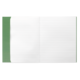 Offenes Notizbuch mit linierten Seiten und grünem Einband.
