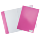 Zwei pinkfarbene Ordner, einer offen mit kariertem Papier und der andere geschlossen.