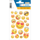 Bogen mit verschiedenen Emoji-Stickern, darunter lachende, weinende und verliebte Gesichter in gelber Farbe.