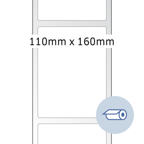 Grafik mit den Abmessungen 110 mm x 160 mm und einem Symbol für eine Rolle.