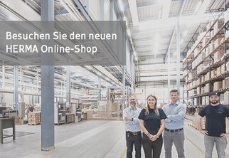 Besuchen Sie den Online-Shop, Mitarbeiter in der Logistik, deutscher Text