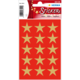 Rote Stickerkarte mit goldenen Sternen in verschiedenen Positionen, insgesamt 16 Sterne. Ideal für Dekoration oder Bastelprojekte.