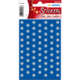 Blauer Hintergrund mit weißen Sternstickern in gleichmäßiger Anordnung auf einem Bogen. Verpackung zeigt die Marke Herma.