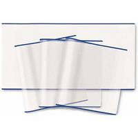 Ein Stapel transparenter Folien mit blauen Rändern, die auf einem weißen Hintergrund angeordnet sind.