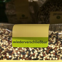 Verschluss-Etiketten: bedrucktes Wieder Verschlussetiketten, auf einer Körnerverpackung