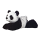 Plüschpanda liegt entspannt mit schwarzem und weißem Fell, große runde Ohren und freundliches Gesicht.