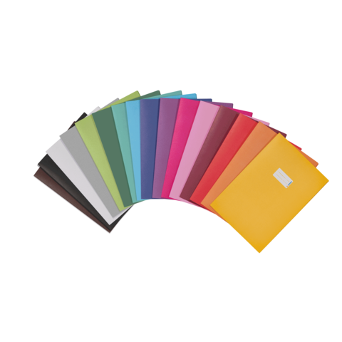 Bunte Ordner in verschiedenen Farben, angeordnet in einem Halbkreis. Die Farben umfassen Gelb, Pink, Blau, Grün und mehr.