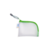 Kleine, grüne und weiße Tasche mit Reißverschluss, geeignet für die Aufbewahrung von Kleinigkeiten oder Zubehör.