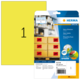 Neon-Etiketten in gelber Farbe, verpackt in einer transparenten Hülle, mit der Nummer 1 und Informationen zu Größe und Menge.