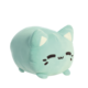 Kuscheliger, mintgrüner Plüschkatze mit runden Formen, kleinen Ohren und einem lächelnden Gesicht.