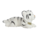 Weißer Tiger aus Plüsch, liegend mit schwarzen Streifen und einem freundlichen Gesichtsausdruck.
