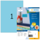 Blaue Etikettenpackung mit der Aufschrift "1" und Informationen zu farbigen Etiketten von Herma, inklusive Softwarehinweis.
