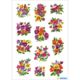 Bunte Blumenmuster mit Veilchen in verschiedenen Farben, angeordnet in einem Raster auf weißem Hintergrund.