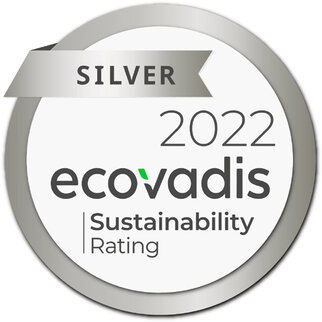 Silbermedaille für Nachhaltigkeit 2022 von EcoVadis, mit dem Logo und der Bewertung "Sustainability Rating".