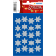 Blaue Sticker mit silbernen Sternen in verschiedenen Größen auf einem dekorativen Hintergrund.