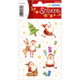 Weihnachtliche Aufkleber mit verschiedenen Santa Claus Motiven, einem Rentier, einem Weihnachtsbaum und Geschenken.
