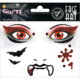 Schminkset mit glitzernden Augenaufsätzen, Fledermäusen und dekorativen Elementen für Gesichtsbemalung, ideal für Partys oder Halloween.
